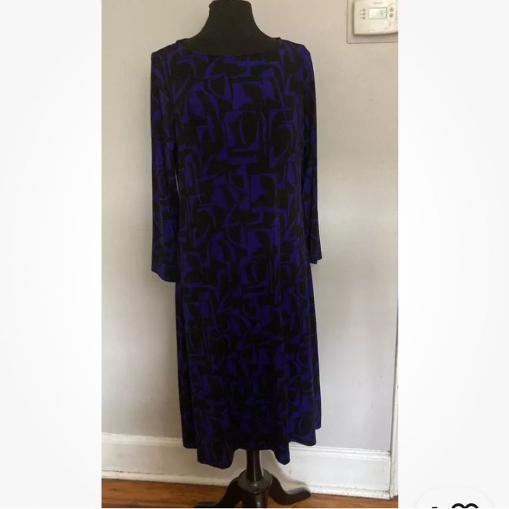 5-10 Chicos Slinky Dress print Midi Stretchy 2 Large Purple